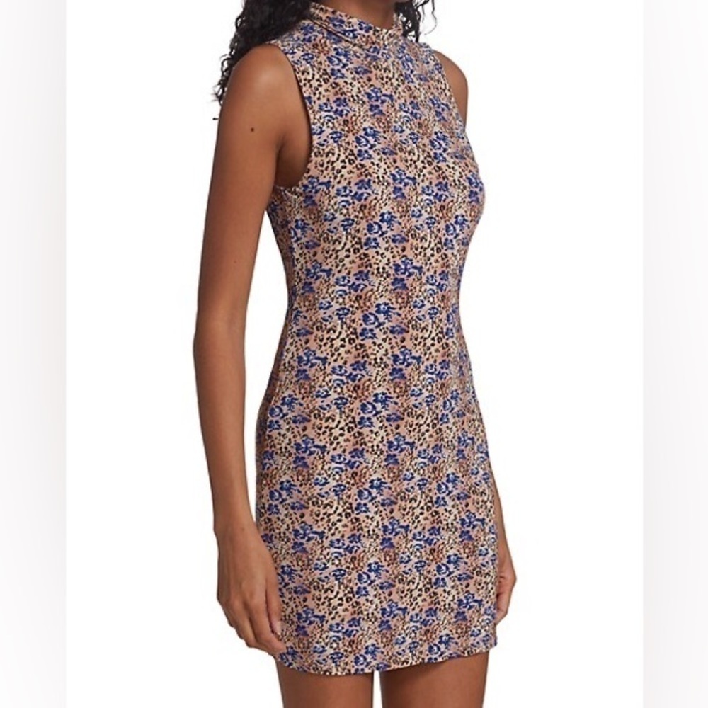 RAMY Brook Liza Sleeveless Turtleneck Dress NWT XL Leopard Electric Blue